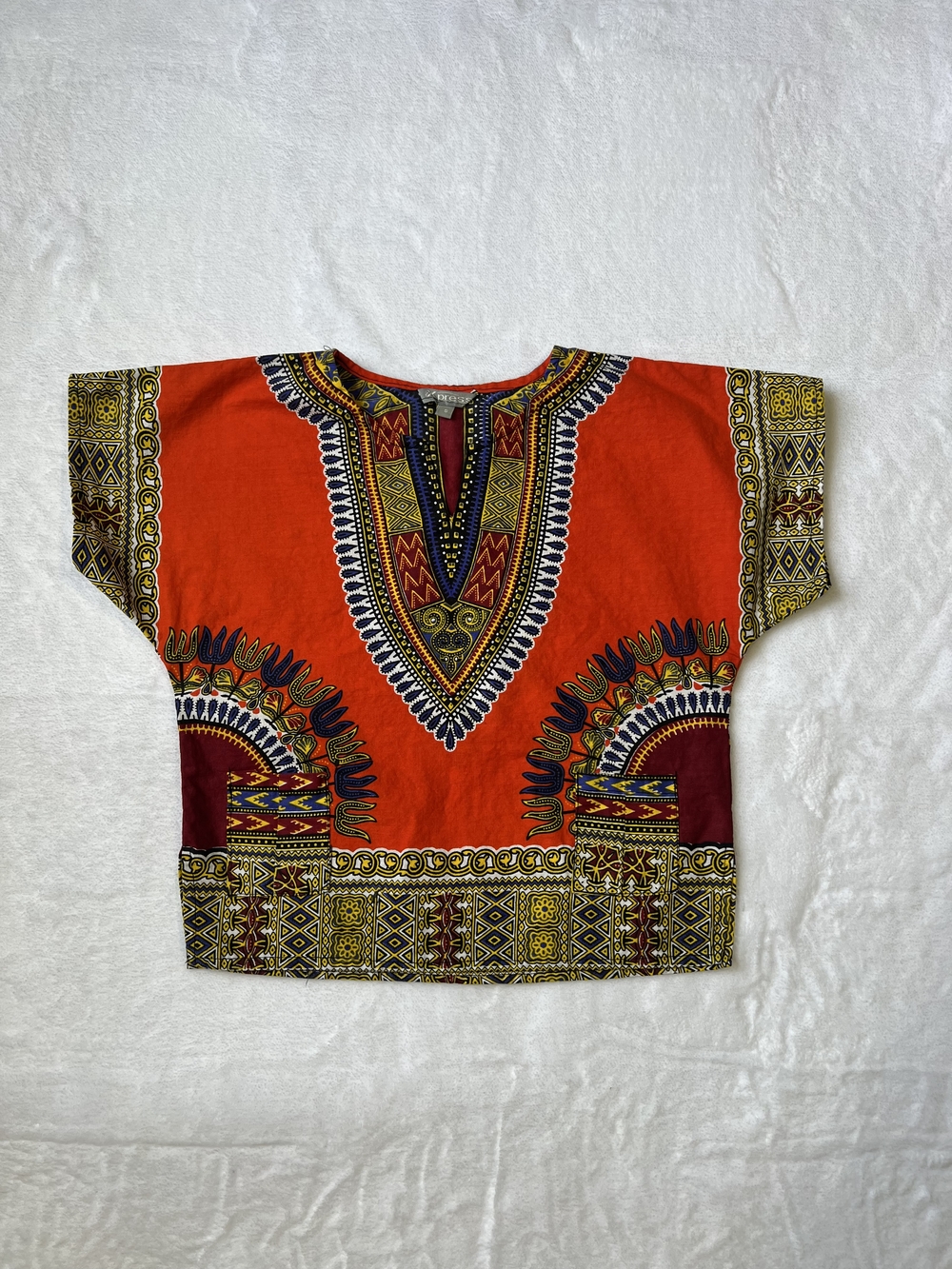 Express Red African Dashiki-Style Kid's Short Sleeve Top